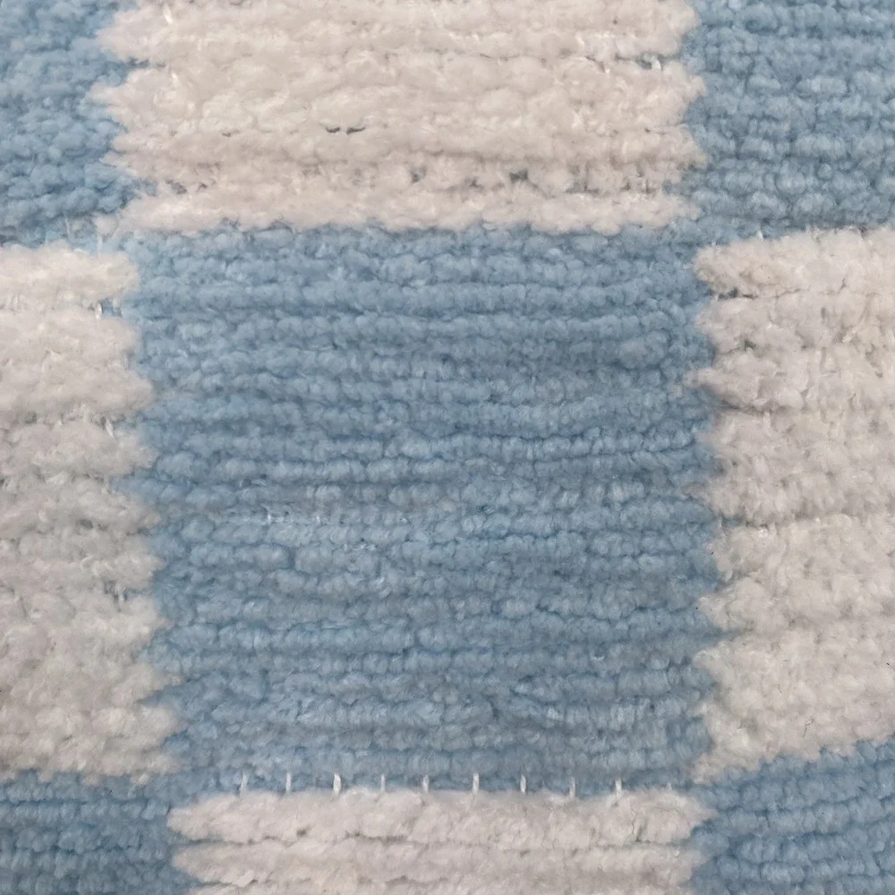 Nicole Miller Throw Blanket 50x70 Light Blue White Chenille Checkered Fringe